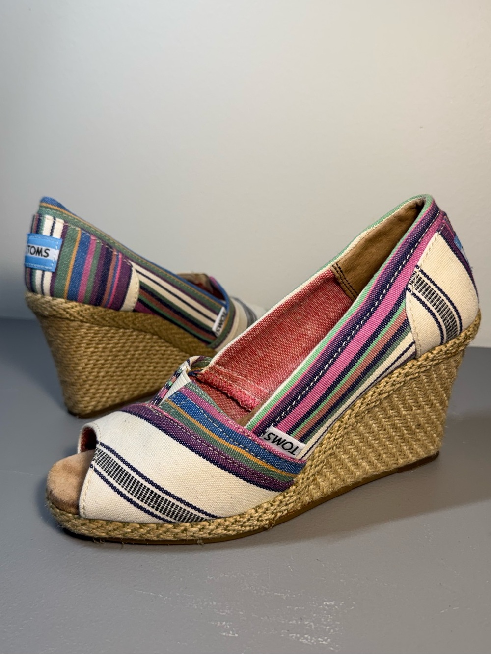 TOMS Multicolor Striped Wedge Espadrille Sandals 5.5